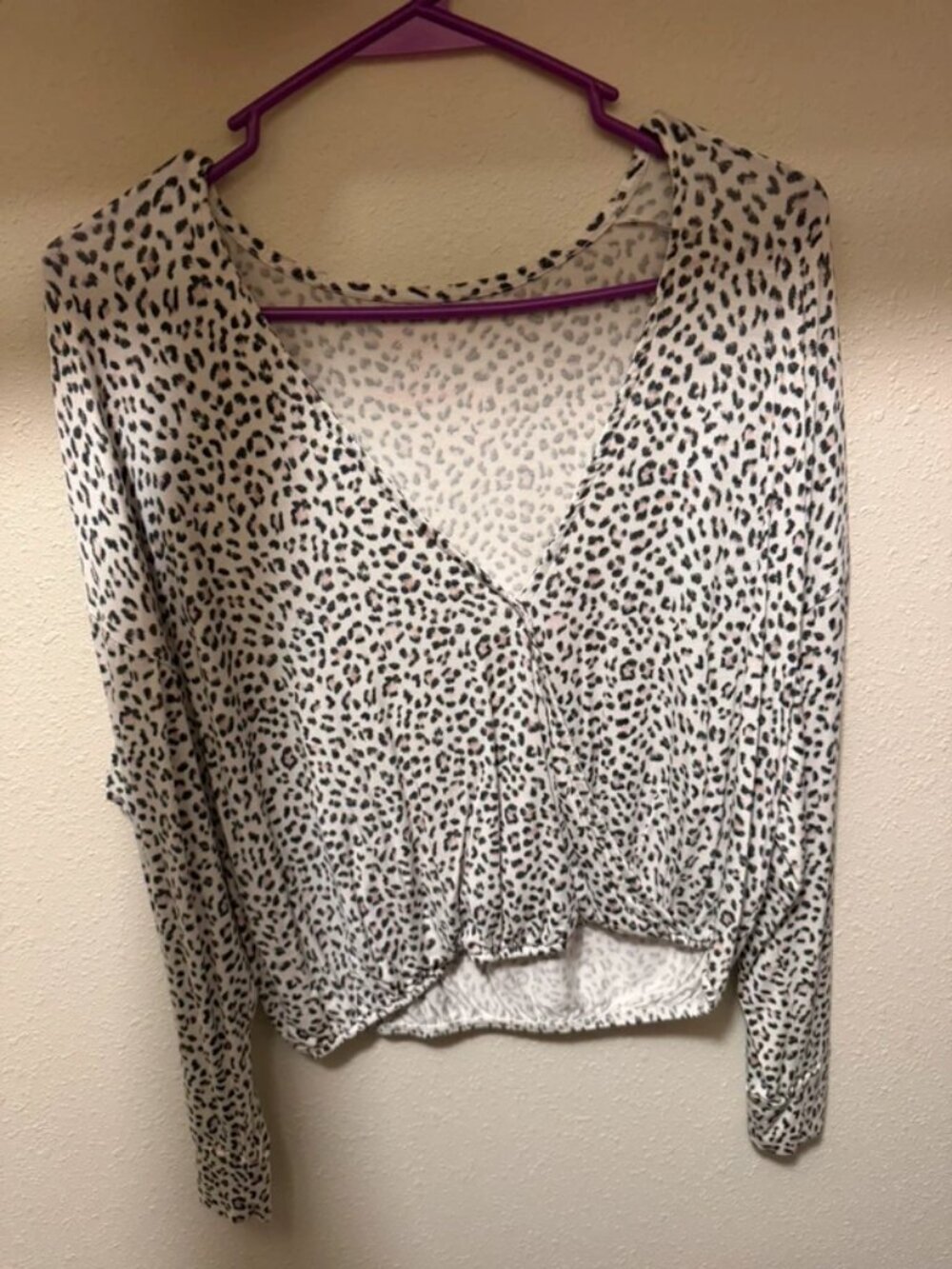 Low V Cut Crop Top Long Sleeve Shirt